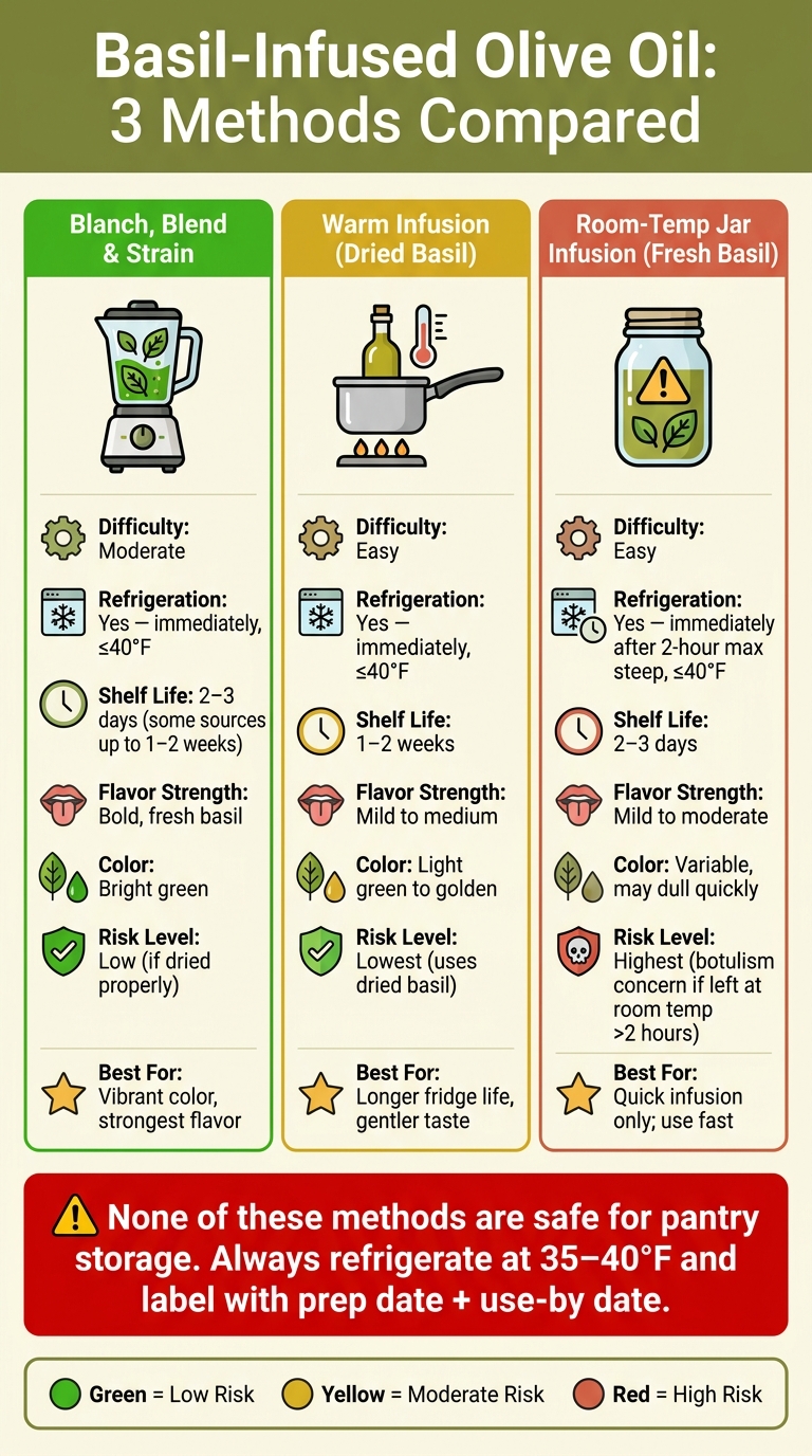 Basil-Infused Olive Oil: 3 Methods Compared by Safety, Flavor & Shelf Life