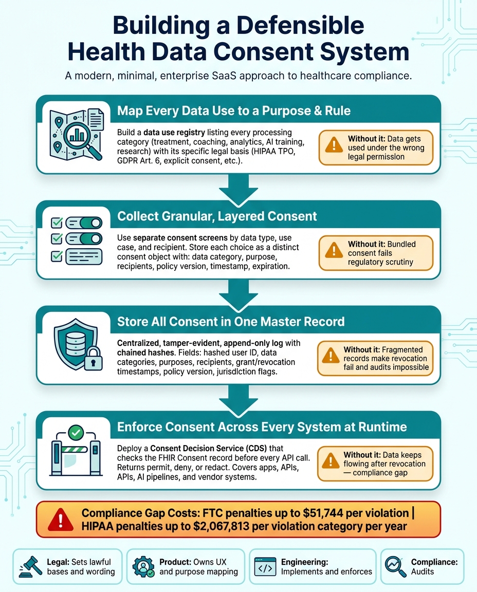 Health Data Consent Compliance: 4-Step Framework for Defensible Systems
