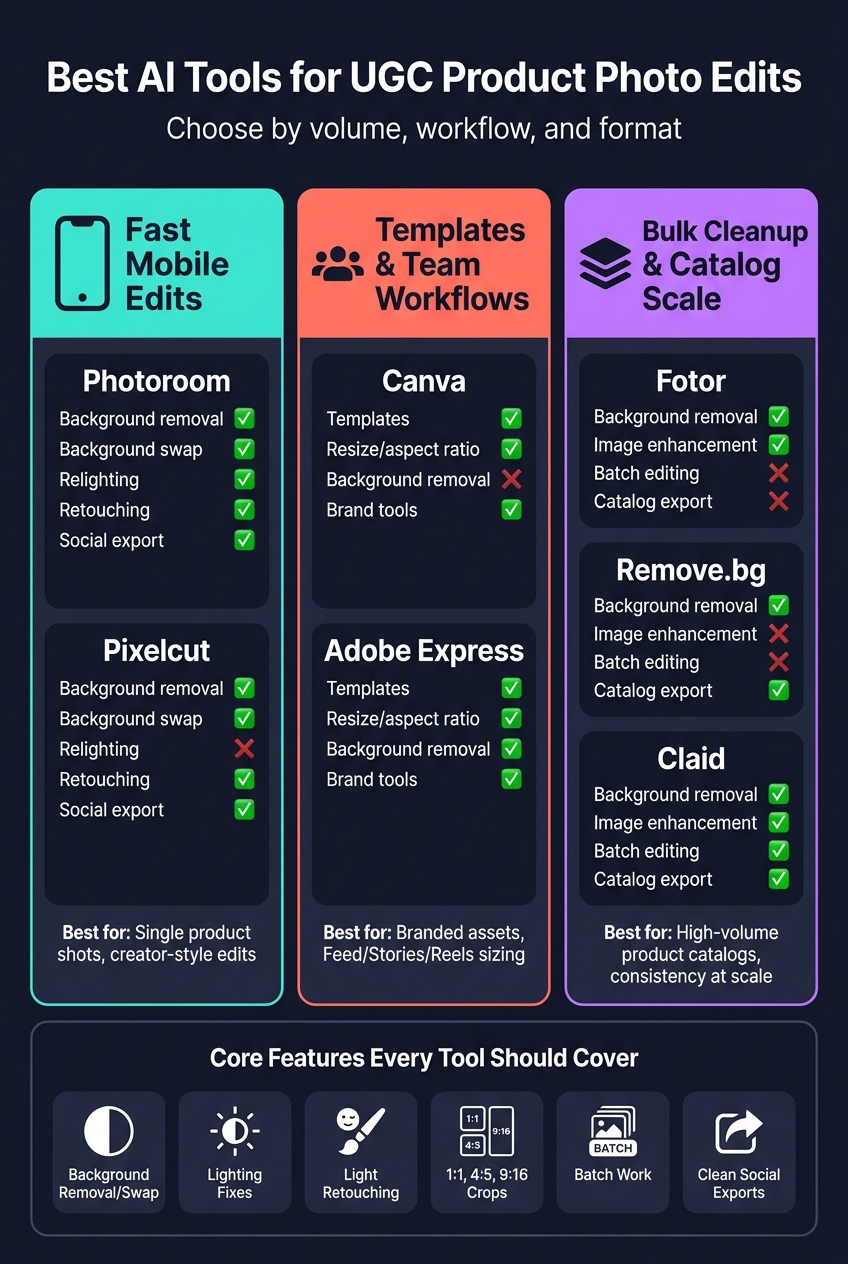 Best AI Tools for UGC Product Photo Edits: Feature Comparison