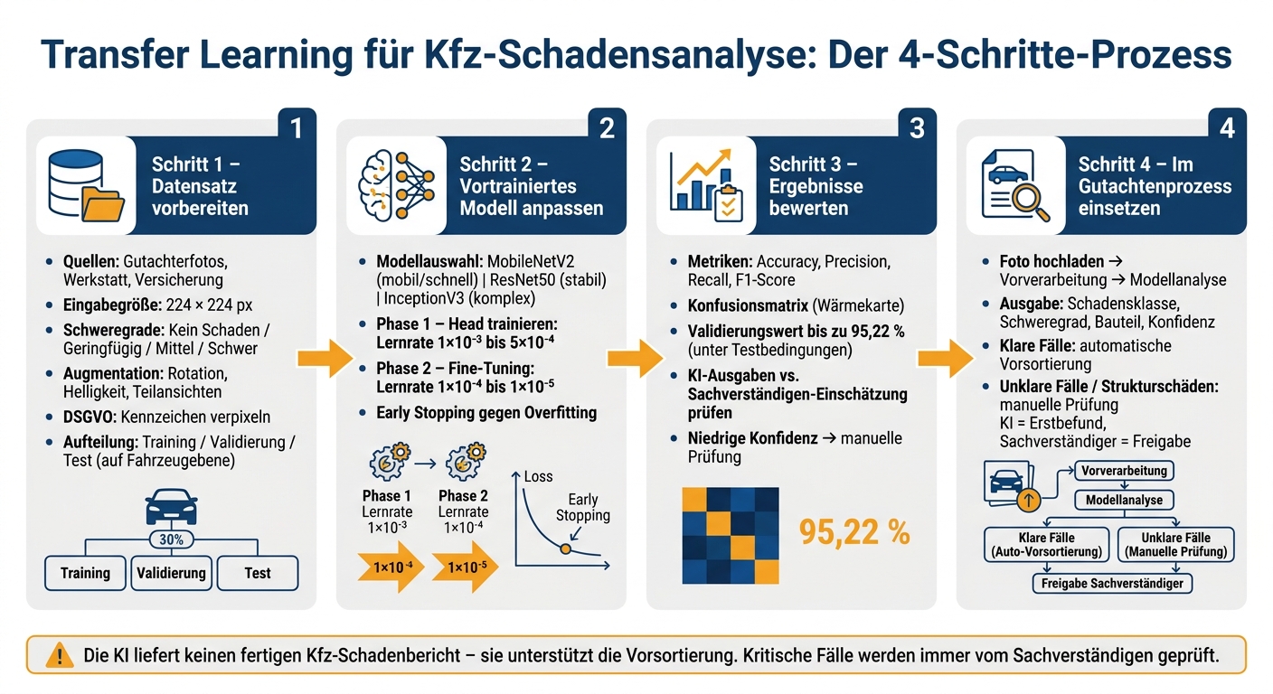 Transfer Learning für Kfz-Schäden: 4-Schritte-Prozess