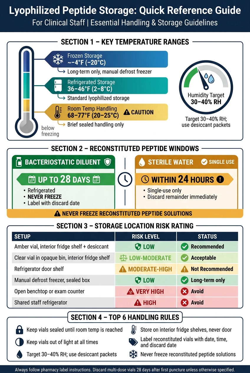 Lyophilized Peptide Storage: Temperature, Humidity & Handling Quick Reference
