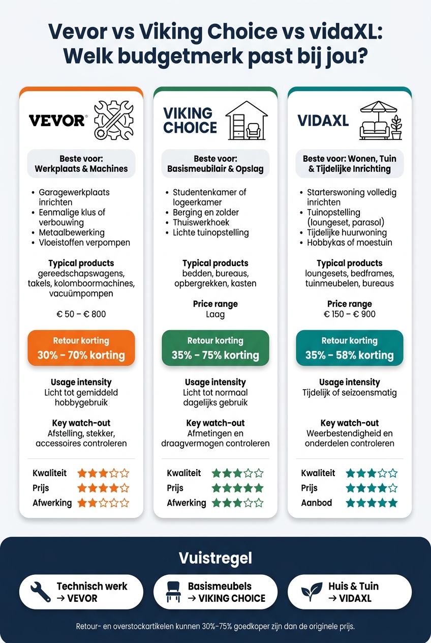 Vevor vs Viking Choice vs vidaXL: Welk Budgetmerk Past Bij Jou?