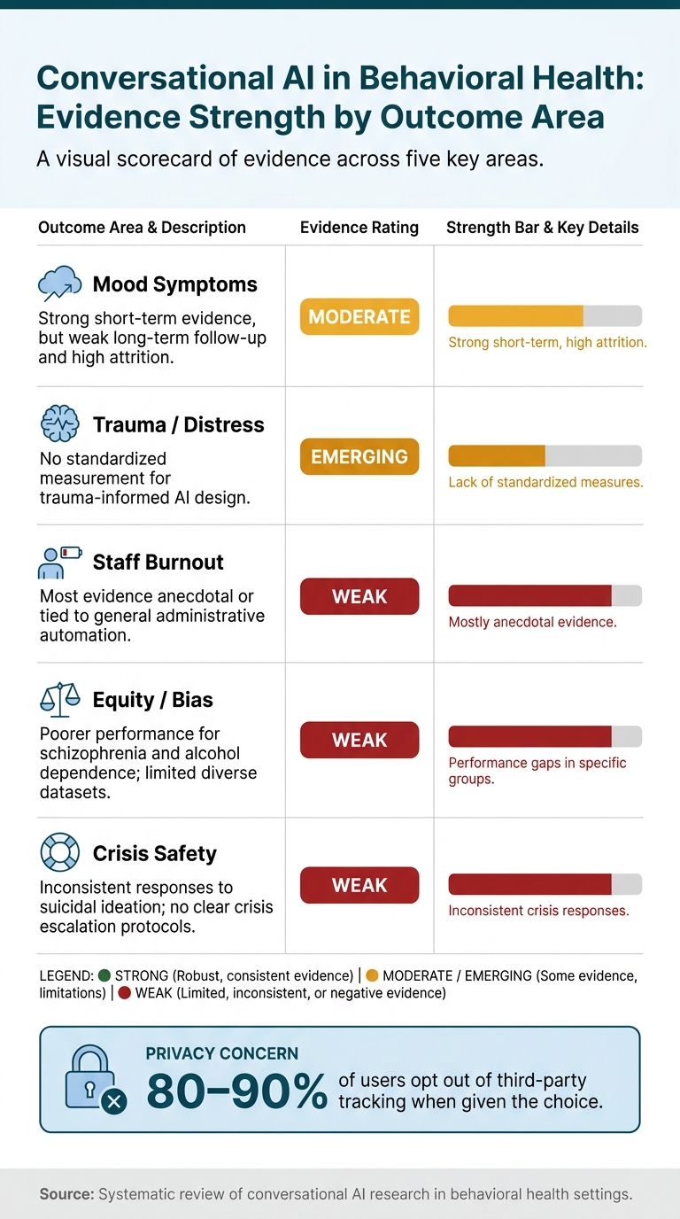 Conversational AI in Behavioral Health: Evidence Strength by Outcome Area