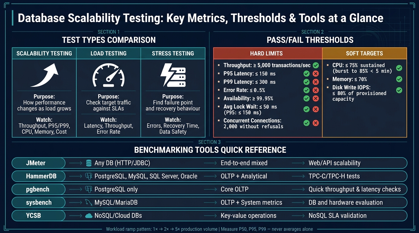 Database Scalability Testing: Key Metrics, Thresholds &amp; Tools at a Glance