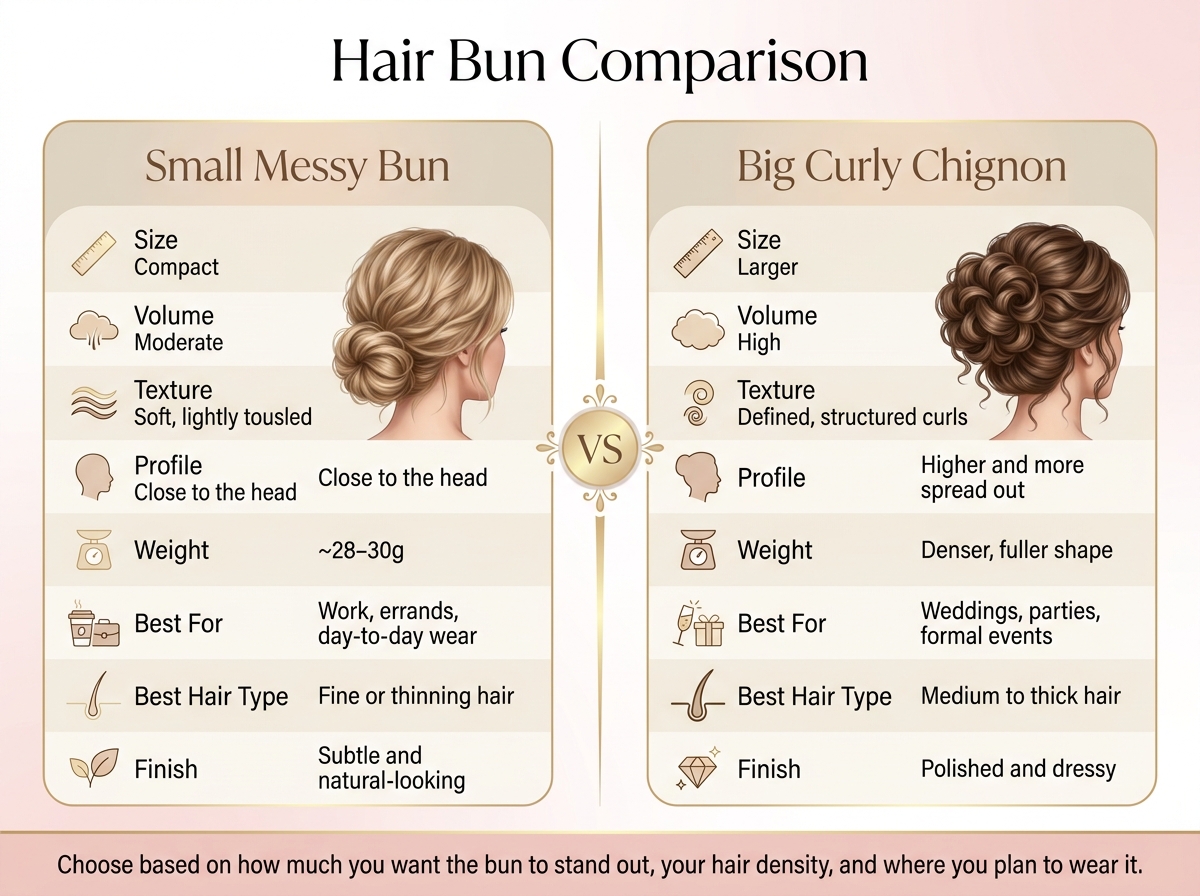 Small Messy Bun vs Big Curly Chignon: Side-by-Side Comparison