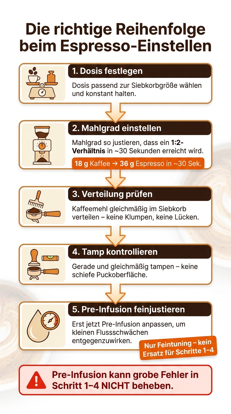 Espresso Einstellen: Die richtige Reihenfolge vor der Pre-Infusion