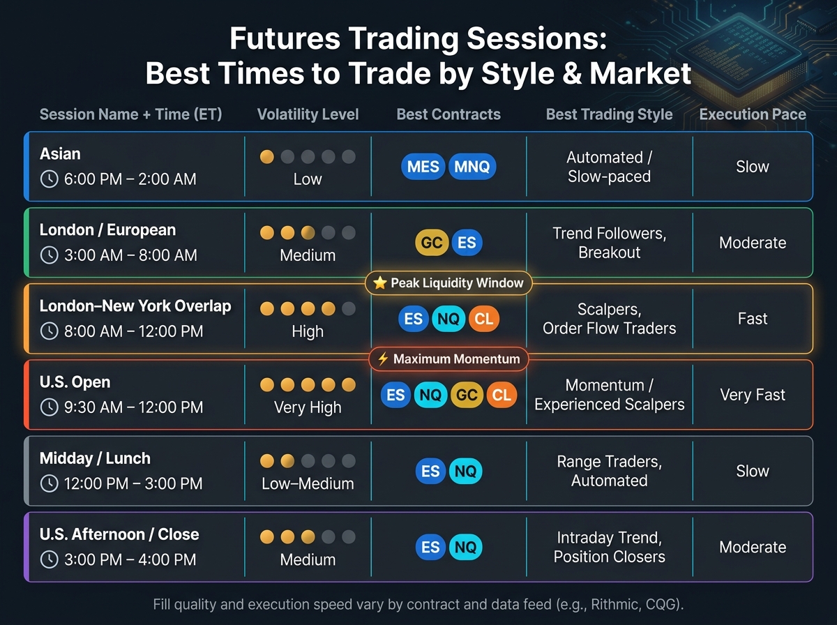 Futures Trading Sessions: Best Times to Trade by Style & Market