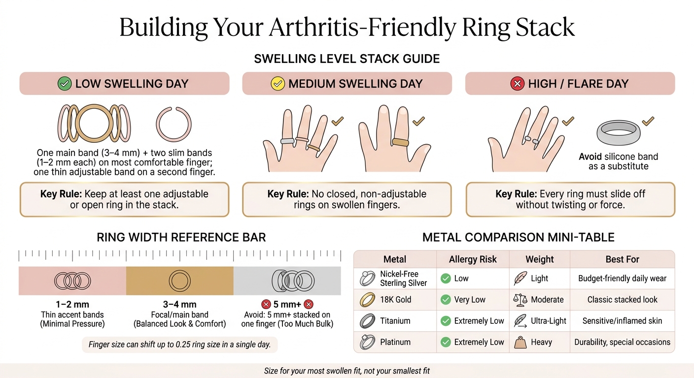 Ring Stacking With Arthritis: Daily Swelling Guide & Stack Combinations
