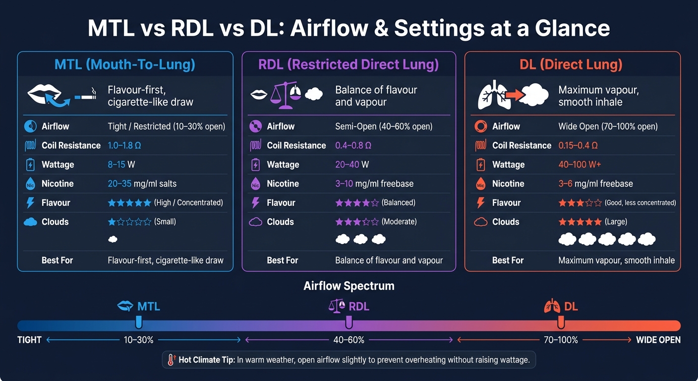 How Airflow Affects Flavor And Clouds 2 Mtl vs rdl vs dl vaping styles: airflow, coil & wattage comparison