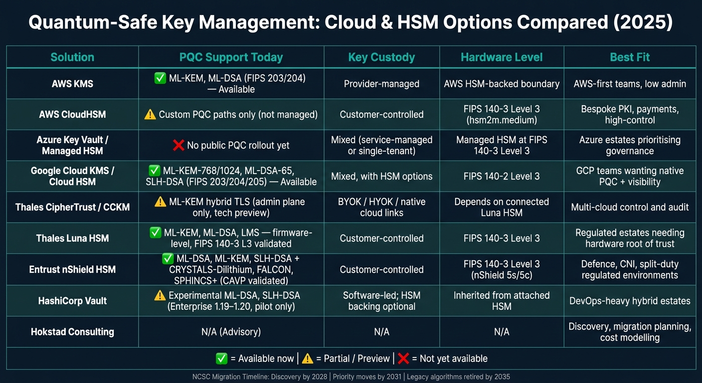 Quantum-Safe Key Management: Cloud &amp; HSM Options Compared (2025)