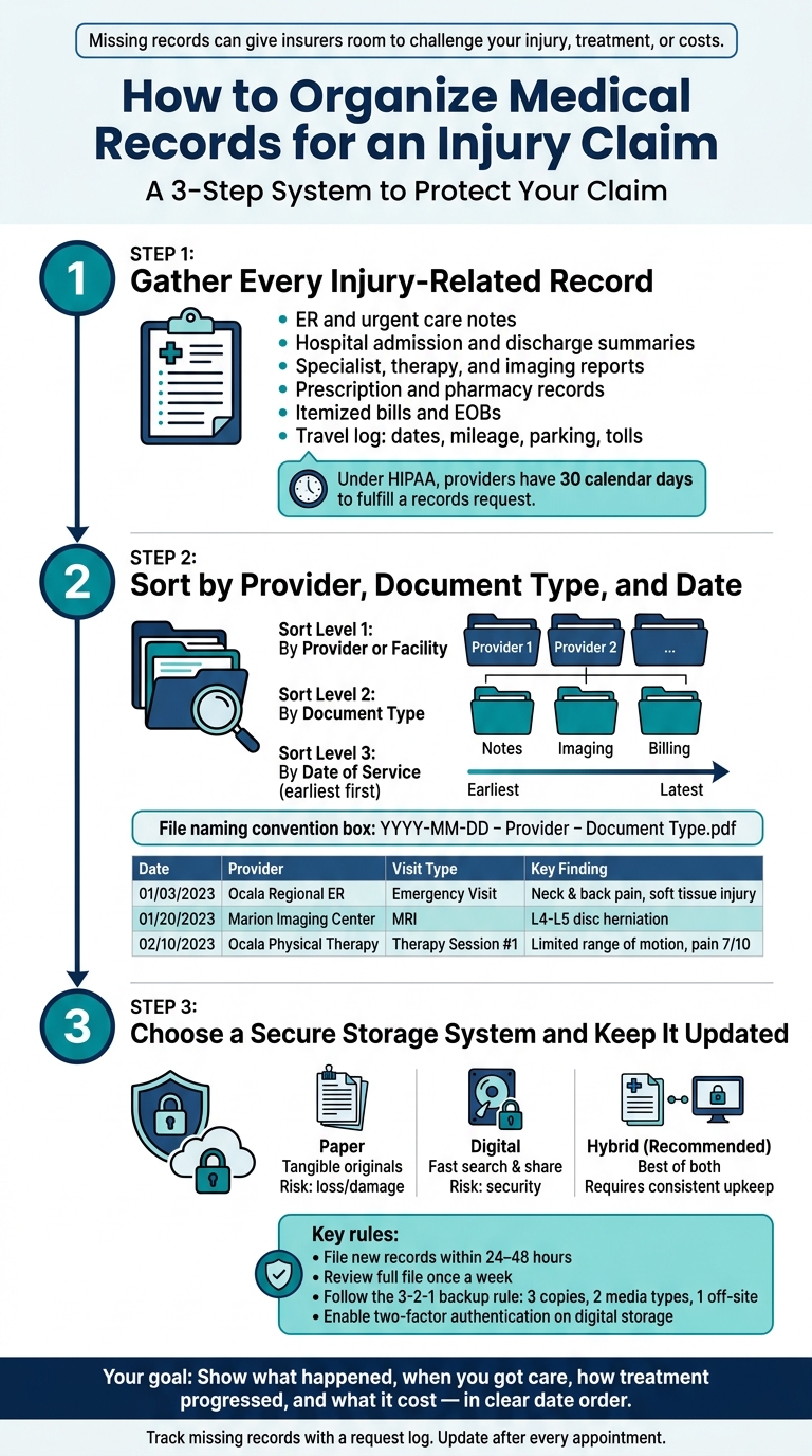 How to Organize Medical Records for an Injury Claim: 3-Step System