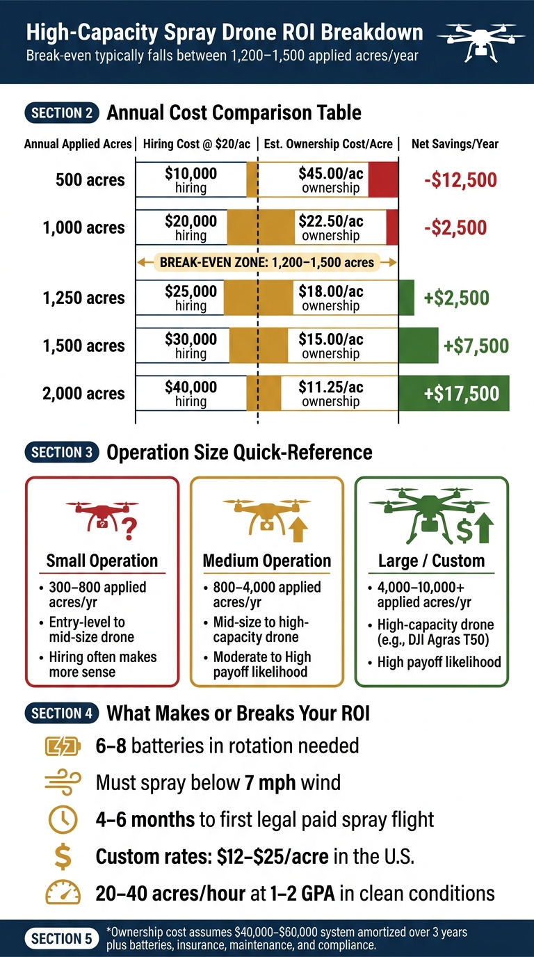 High-Capacity Spray Drone ROI: Break-Even by Annual Applied Acres
