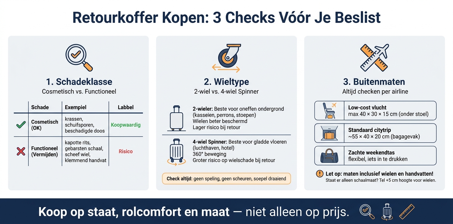 Retourbagage Checklist: Schadeklasse, Wielen & Handbagagematen