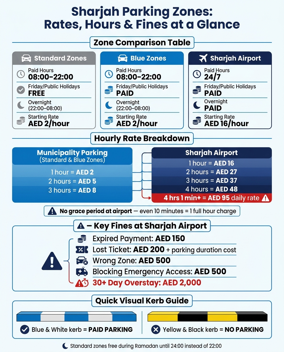 Sharjah Parking Zones: Rates, Hours & Fines at a Glance