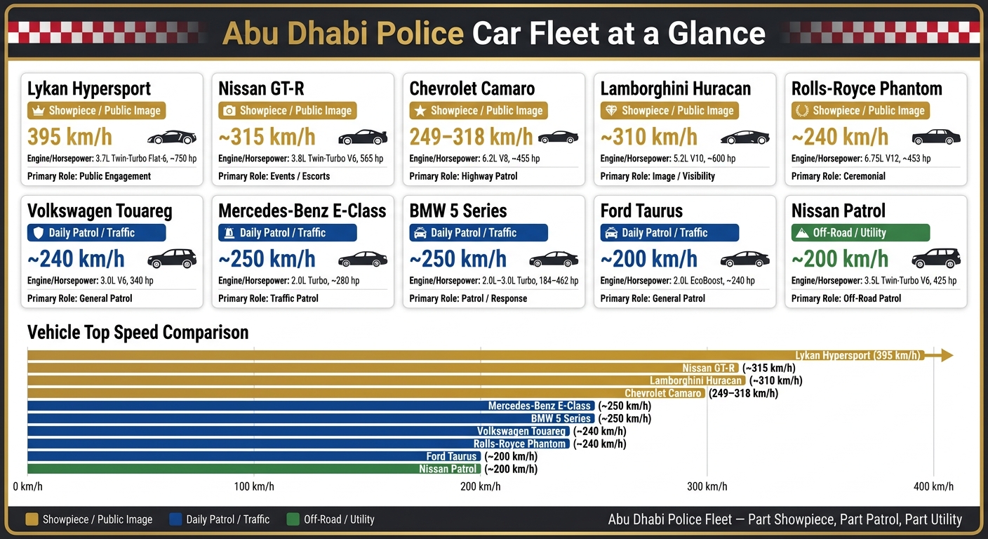 Abu Dhabi Police Car Fleet: Speed, Power & Role Comparison