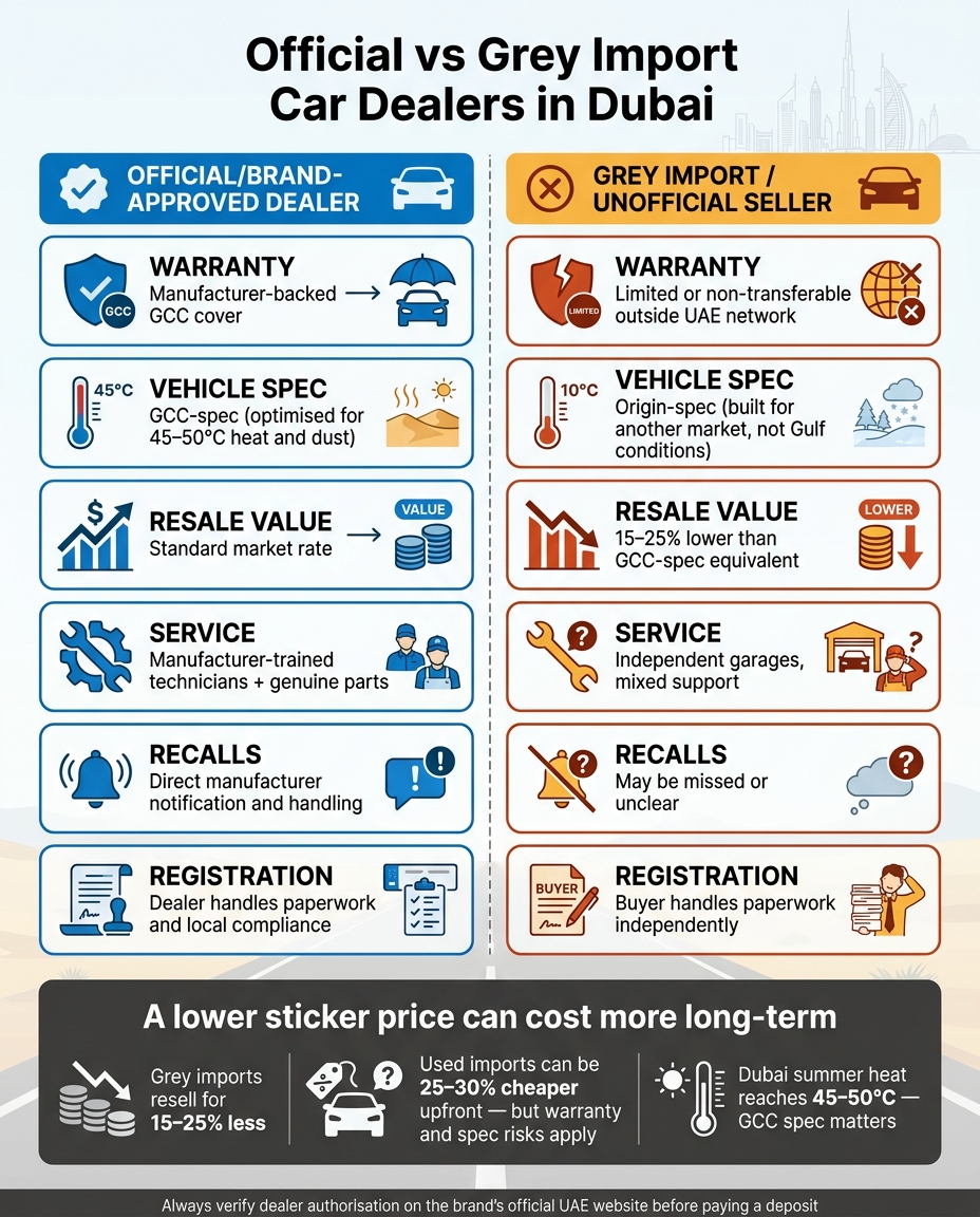 Official vs Grey Import Car Dealers in Dubai: Key Differences