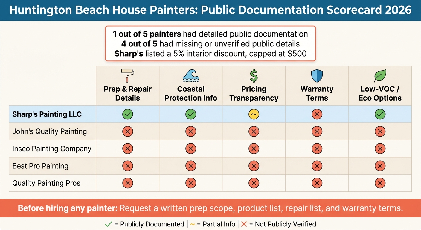 Huntington Beach House Painters Compared: Public Documentation Scorecard 2026