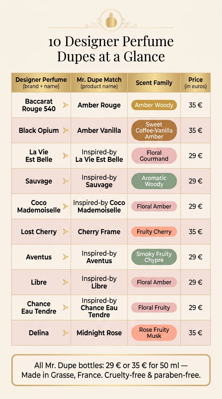 10 Designer Perfume Dupes vs. Mr. Dupe Alternatives: Scent & Price Comparison