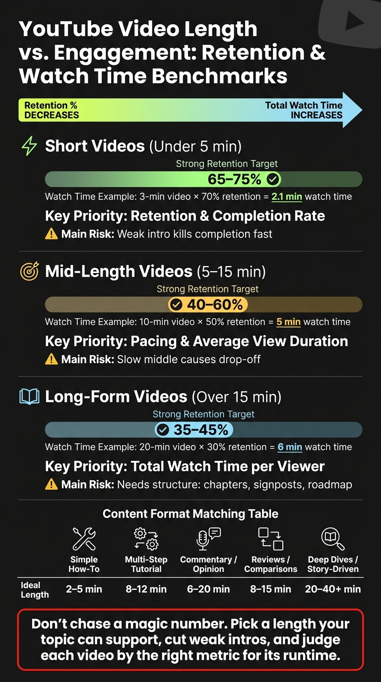 YouTube Video Length vs. Engagement: Retention & Watch Time Benchmarks