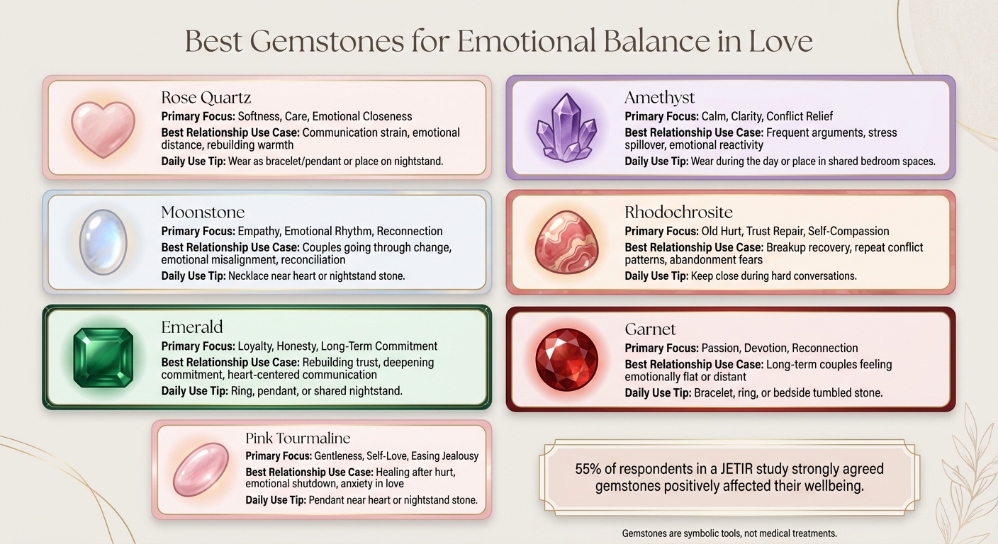 Best Gemstones for Emotional Balance in Love: Quick Reference Guide