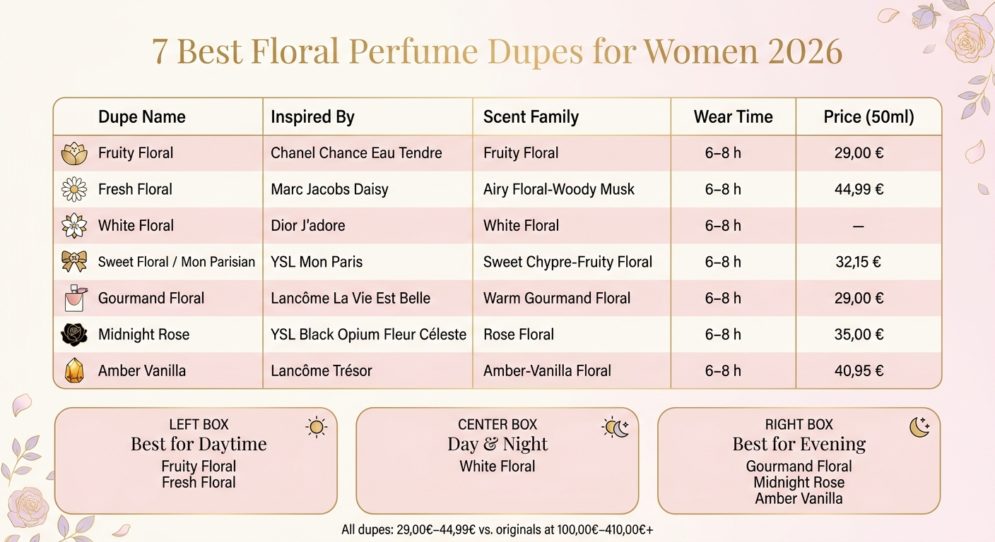 7 Best Floral Perfume Dupes for Women 2026: Price & Scent Guide