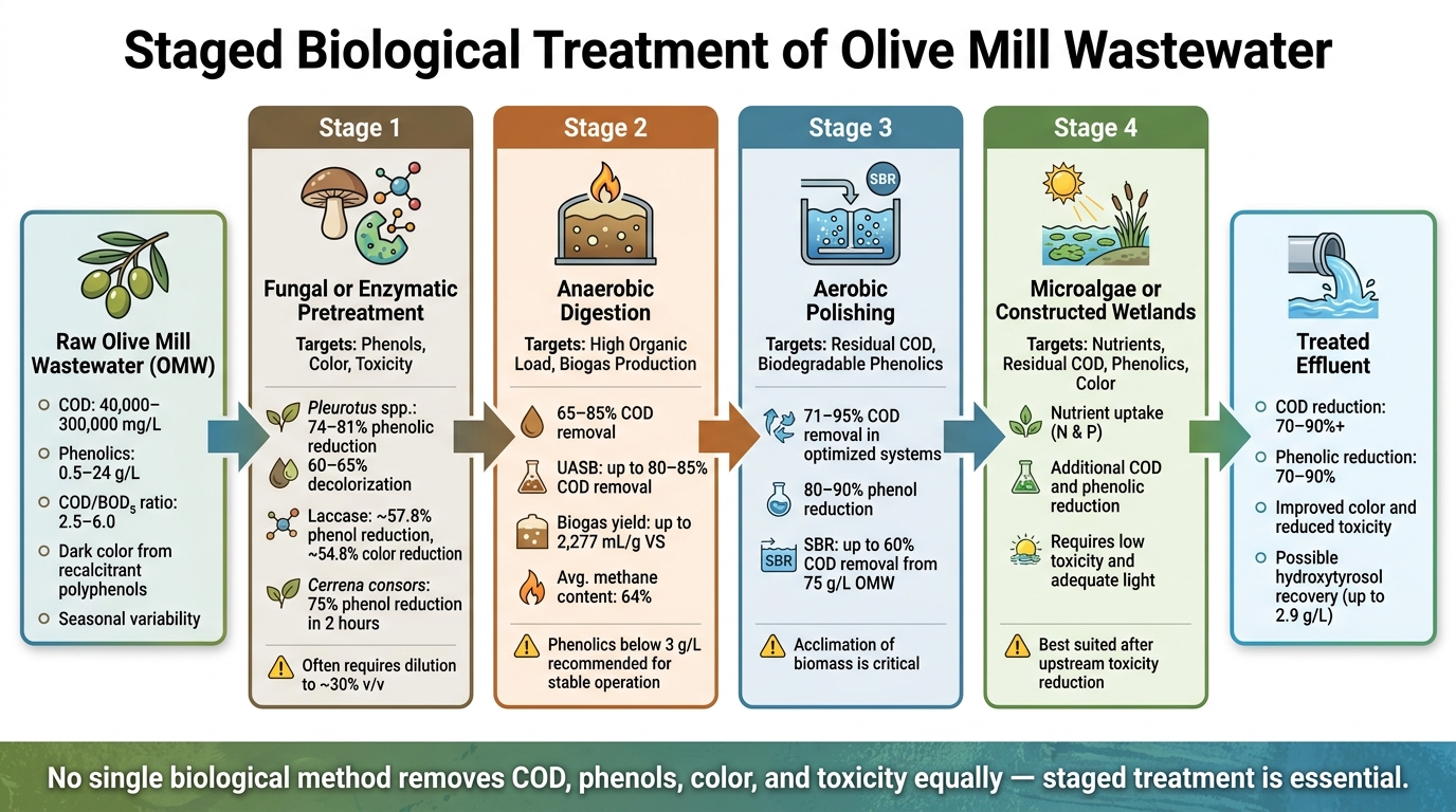 Staged Biological Treatment Train for Olive Mill Wastewater