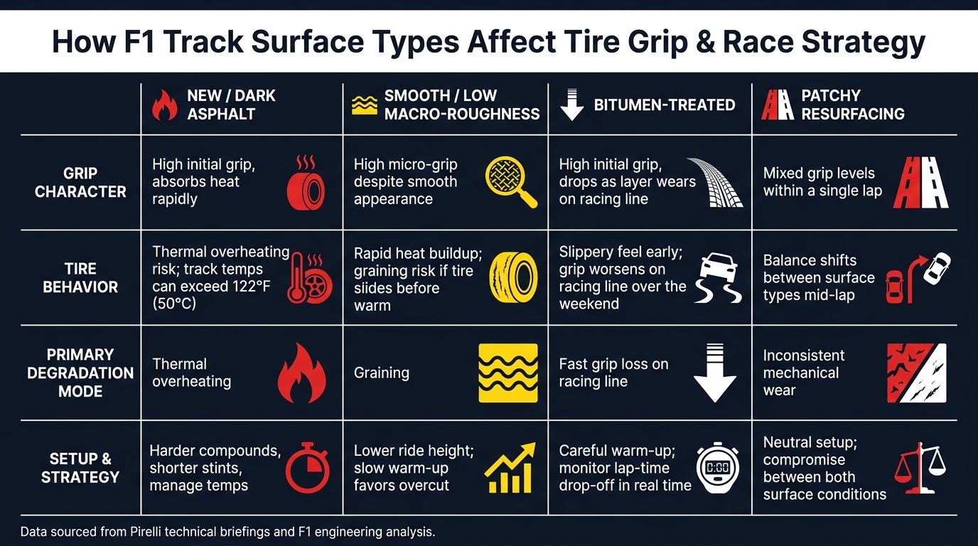 F1 Track Surface Types: Grip, Tire Behavior & Race Strategy