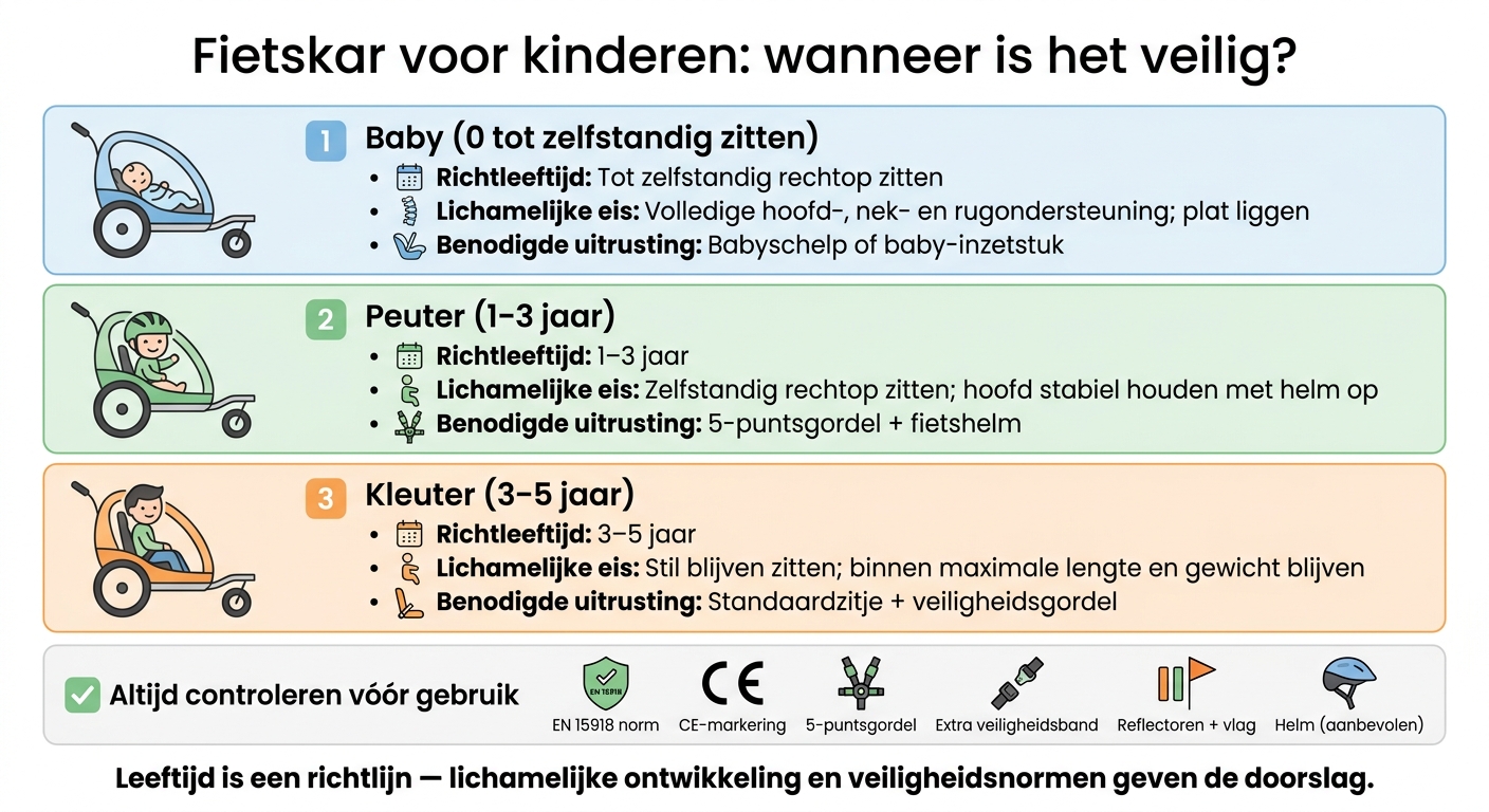 Fietskar per leeftijdsfase: eisen, uitrusting en veiligheidschecks