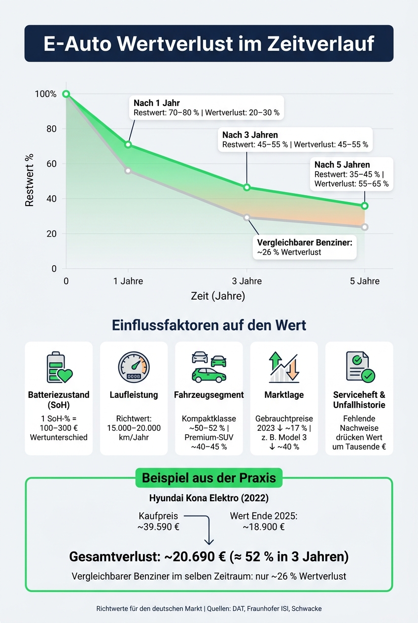 E-Auto Wertverlust: Restwert nach 1, 3 und 5 Jahren im Überblick