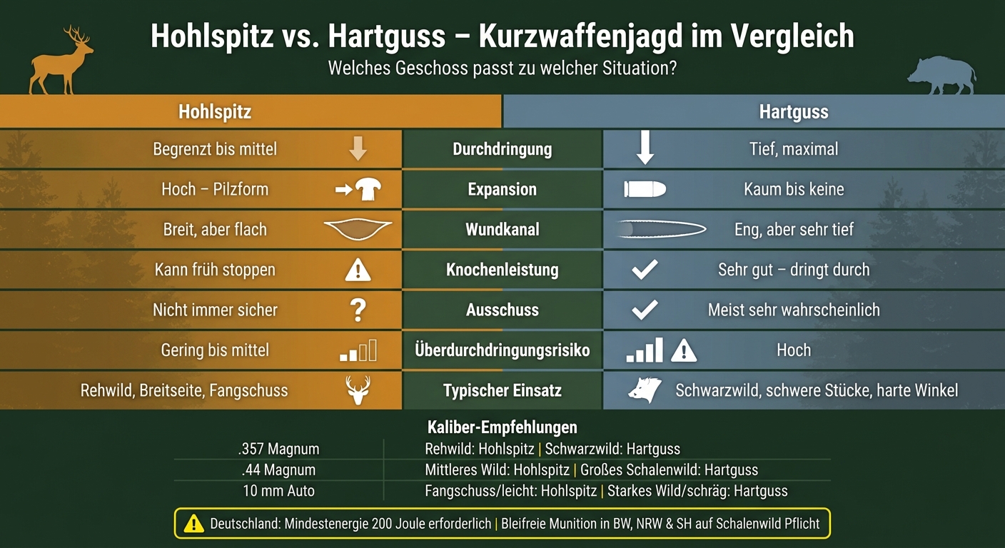 Hohlspitz vs. Hartguss: Kurzwaffenmunition im Jagdvergleich