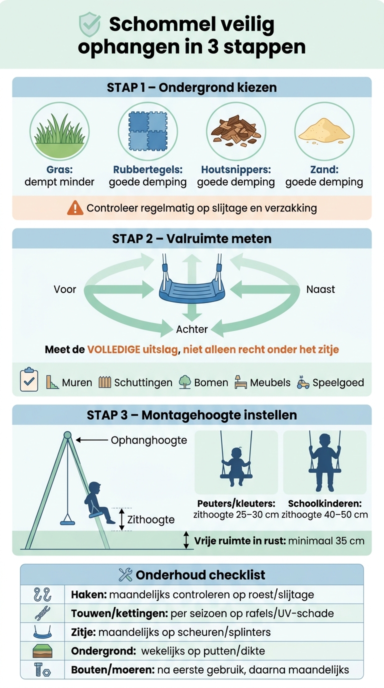 Schommel veilig ophangen: ondergrond, valruimte & montagehoogte