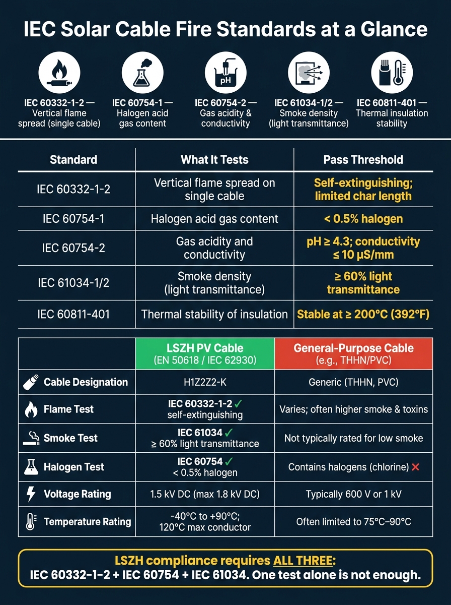 IEC Solar Cable Fire Standards: LSZH PV Cable vs General-Purpose Cable