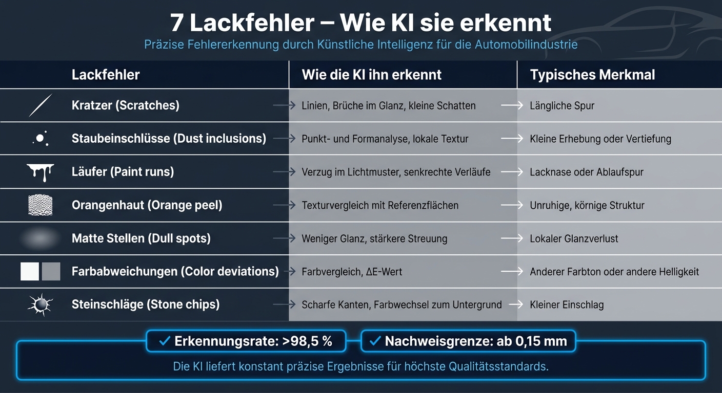 7 Lackfehler: Wie KI sie erkennt – Übersicht