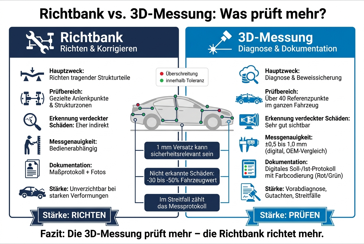 Richtbank vs. 3D-Messung: Der direkte Vergleich
