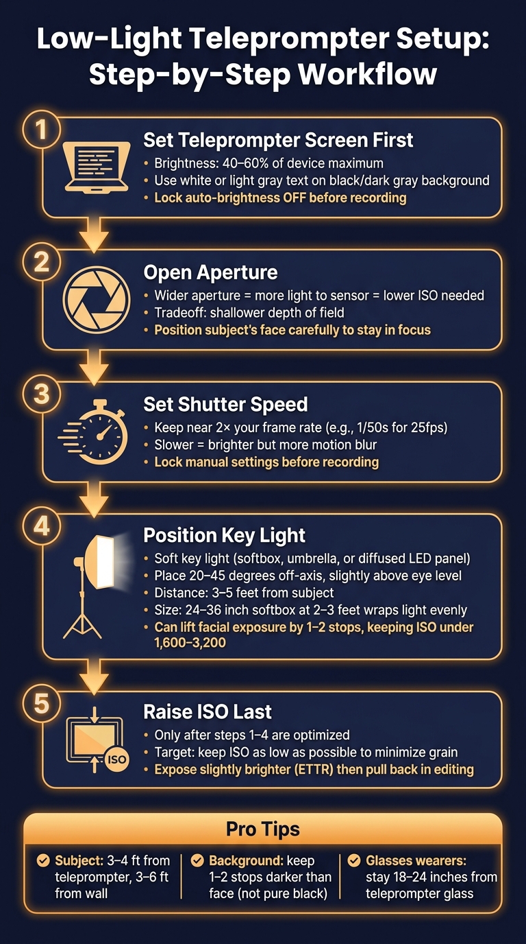 Low-Light Teleprompter Setup: Step-by-Step Workflow