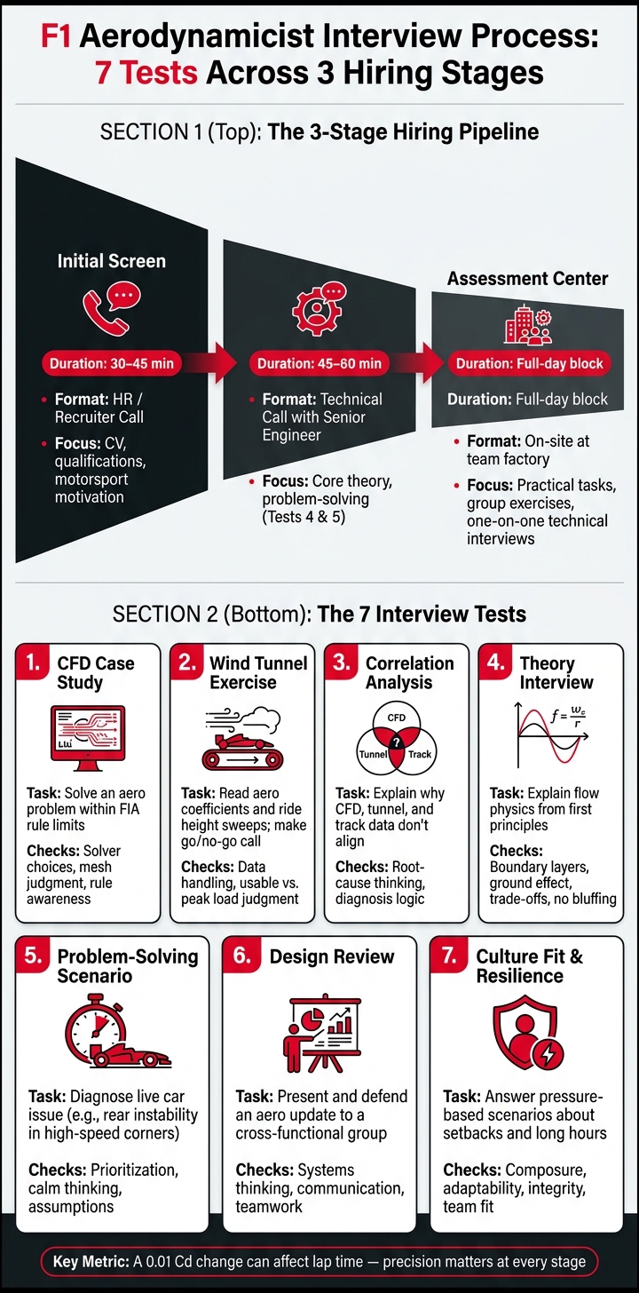 F1 Aerodynamicist Interview Process: 7 Tests & 3 Hiring Stages