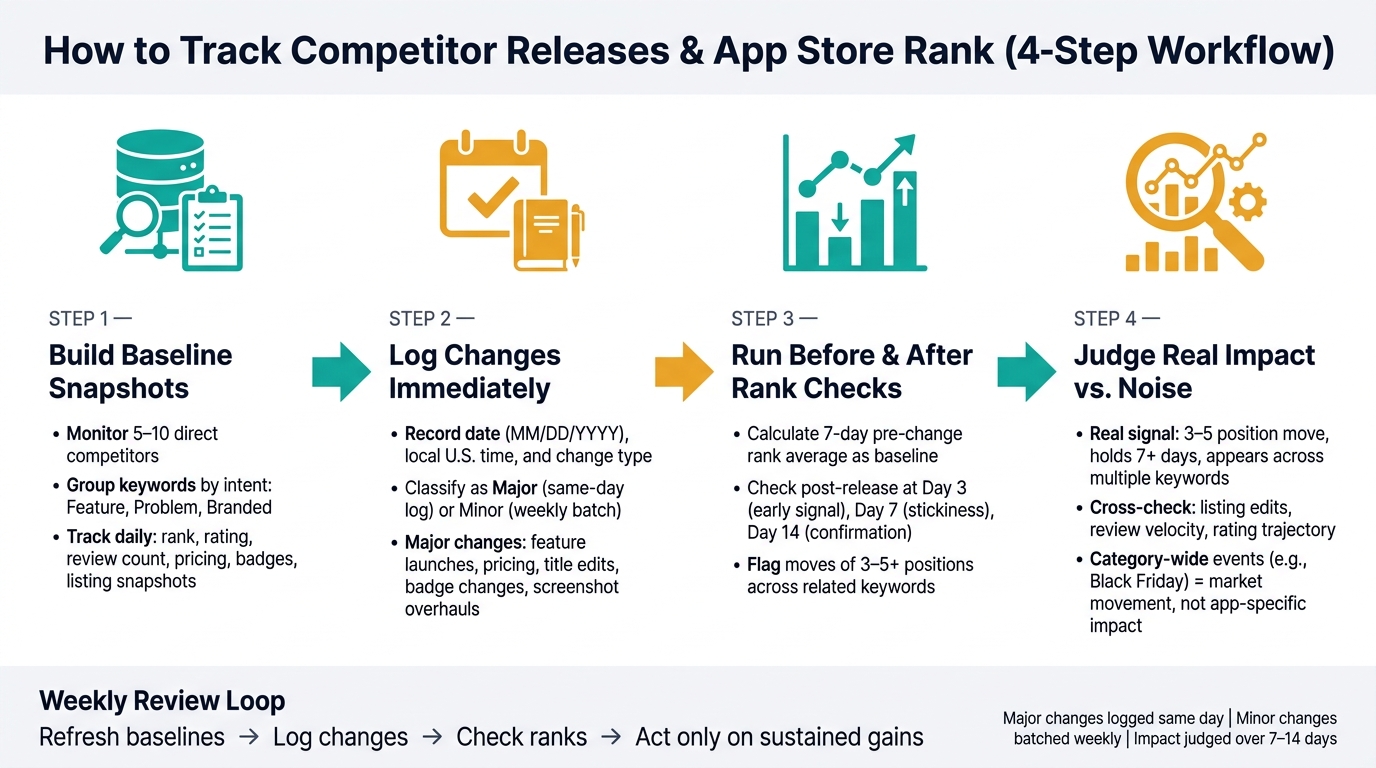 Shopify App Competitor Tracking Workflow: 4-Step ASO Process