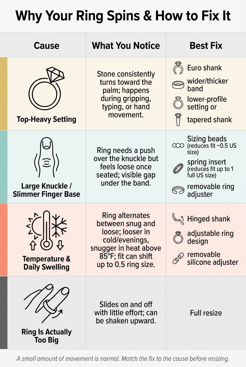 Why Your Ring Spins: Causes & Fixes at a Glance