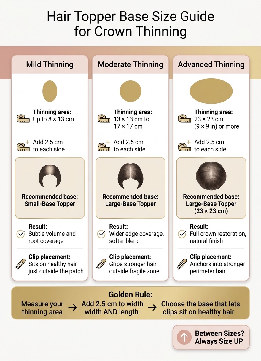 Hair Topper Base Size Guide for Crown Thinning