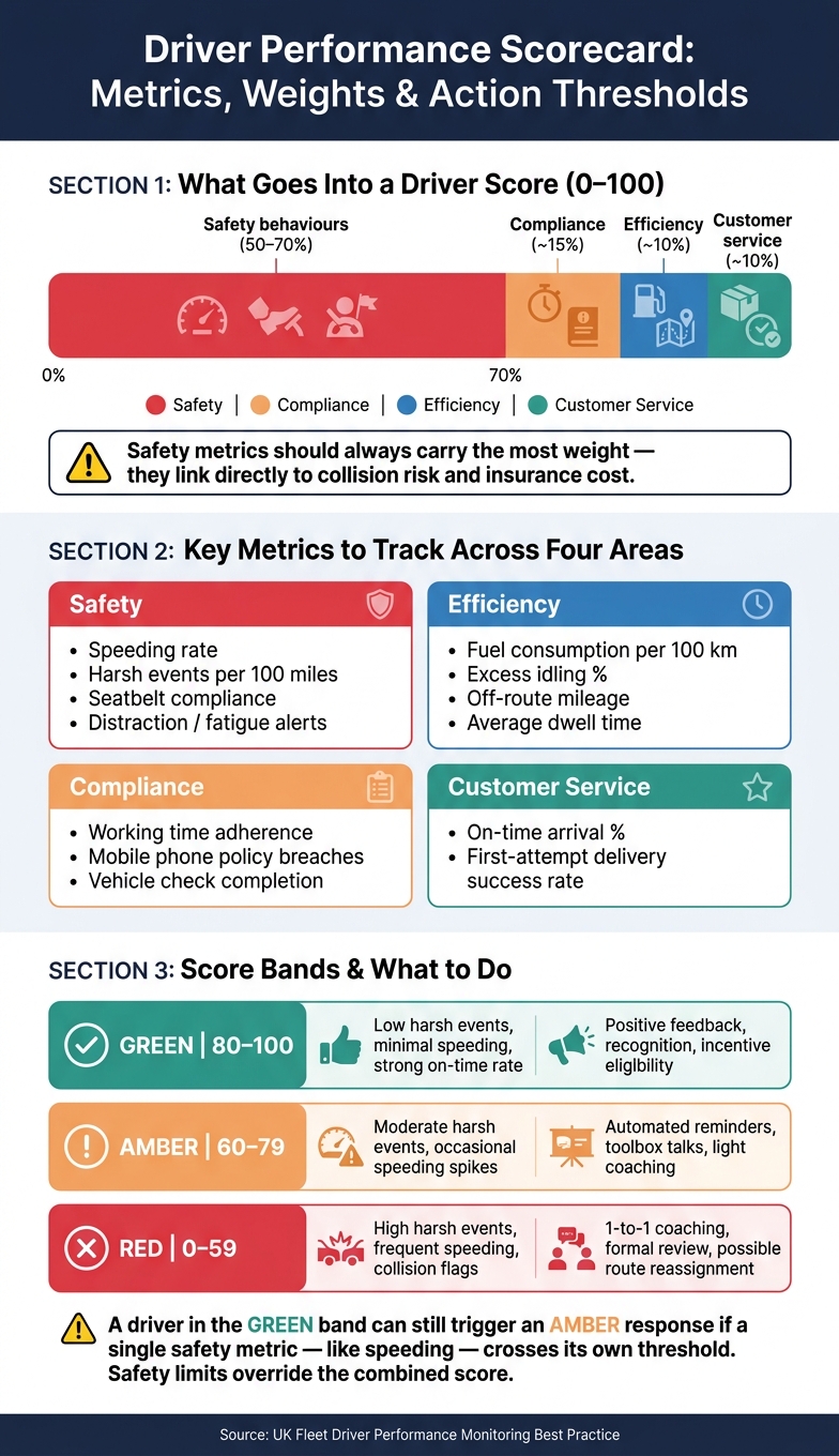 Driver Performance Monitoring: Key Metrics, Scorecard Weights & Action Thresholds