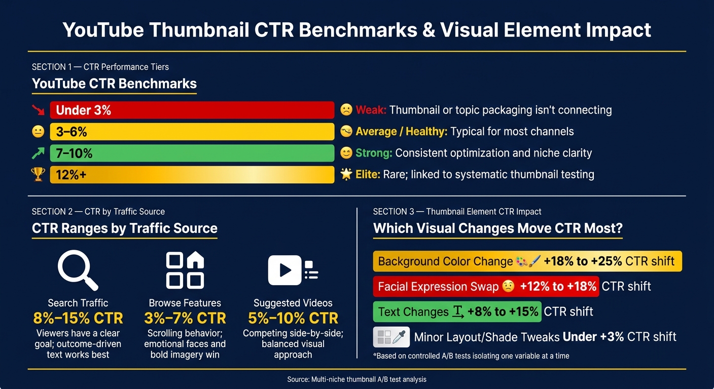 YouTube Thumbnail CTR Benchmarks & Visual Element Impact