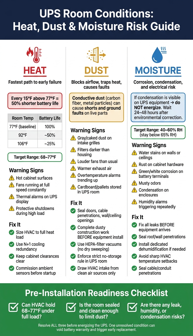 UPS Room Conditions: Heat, Dust & Moisture Risk Guide