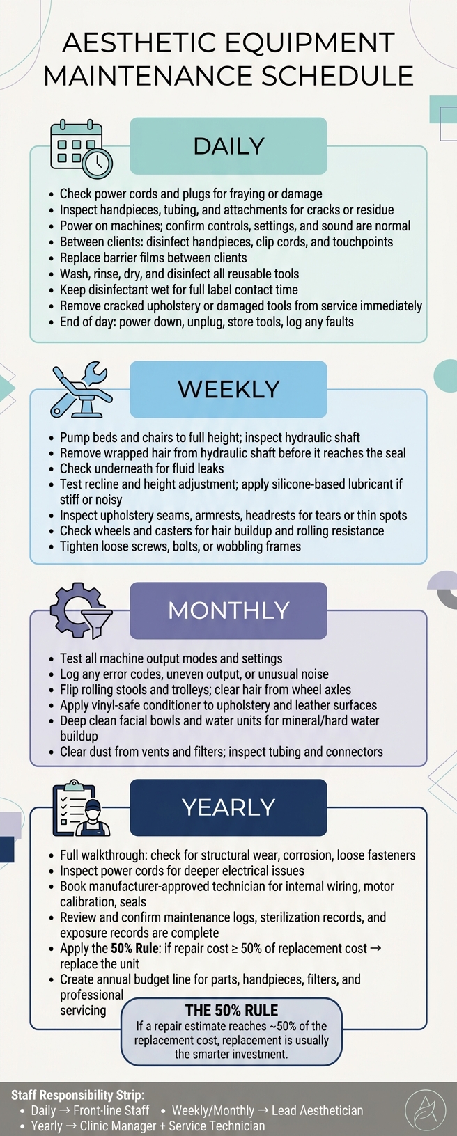 Aesthetic Equipment Maintenance Schedule: Daily to Yearly Tasks