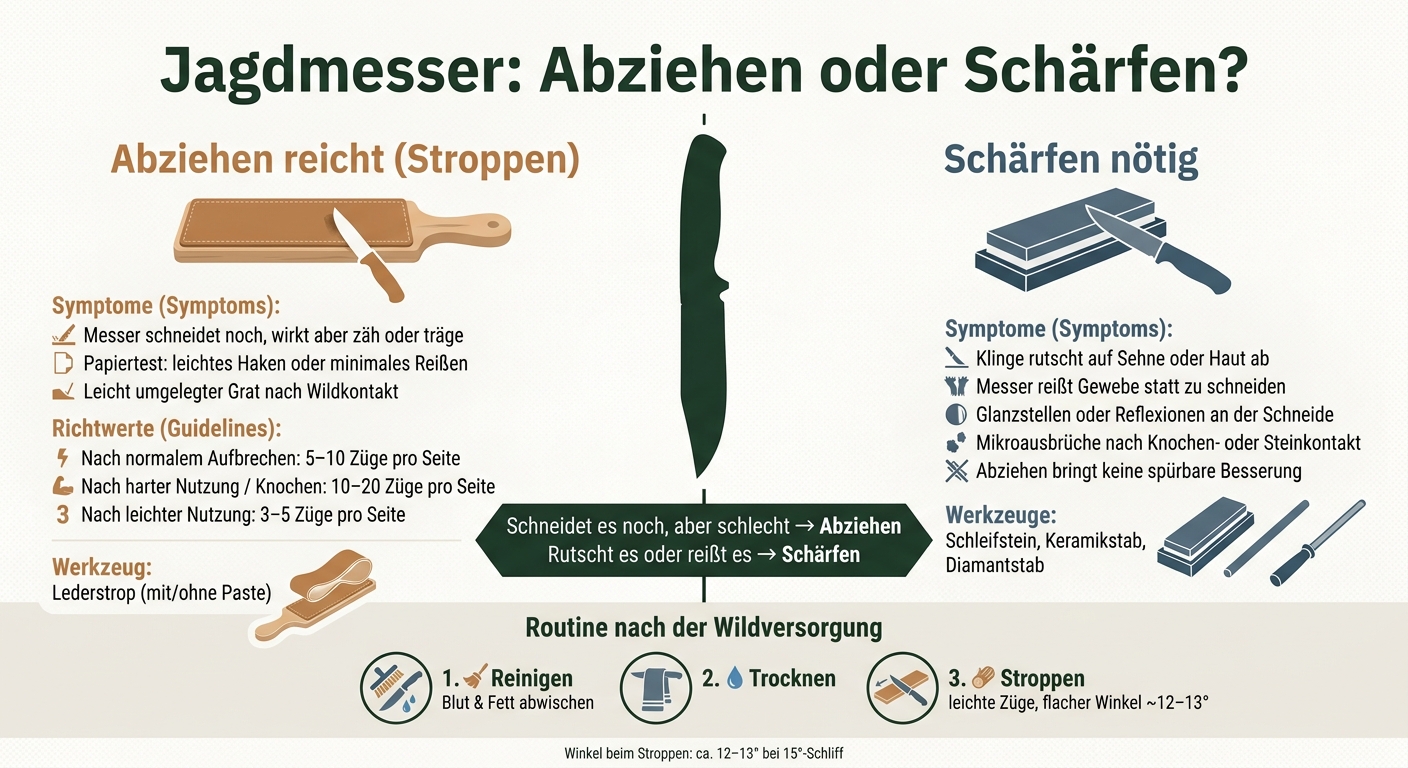 Jagdmesser pflegen: Abziehen vs. Schärfen – Wann was nötig ist