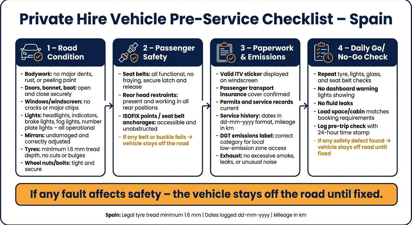 Private Hire Vehicle Pre-Service Checklist: Spain