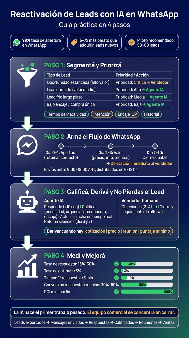 Reactivación de Leads con IA en WhatsApp: Flujo Completo en 4 Pasos