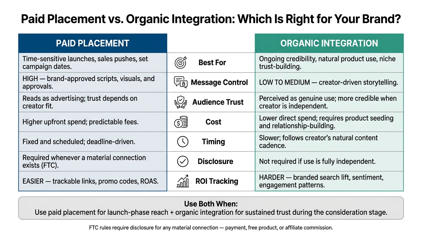 Paid Placement vs. Organic Integration: Side-by-Side Brand Strategy Comparison