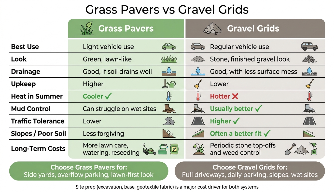 Grass Pavers vs Gravel Grids: Side-by-Side Comparison