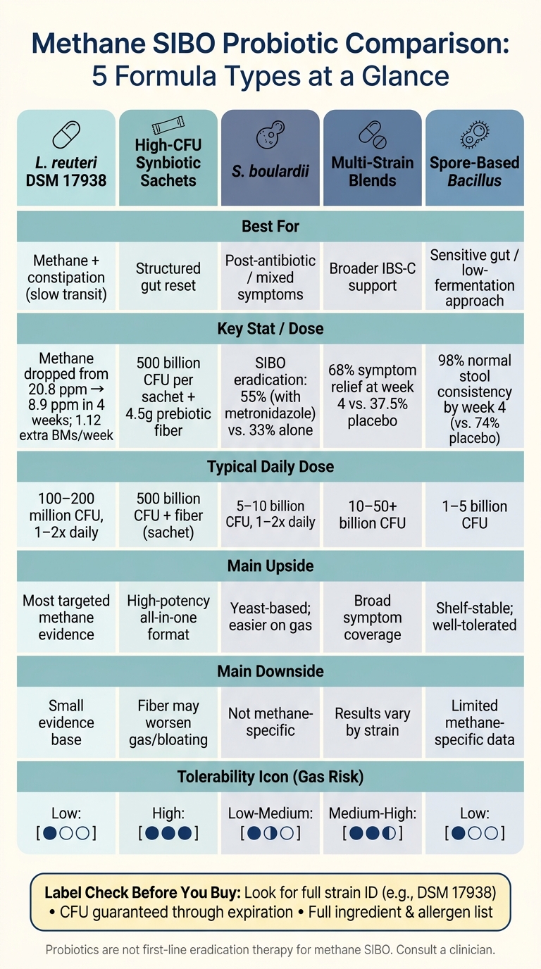 Methane SIBO Probiotic Comparison: 5 Formula Types at a Glance