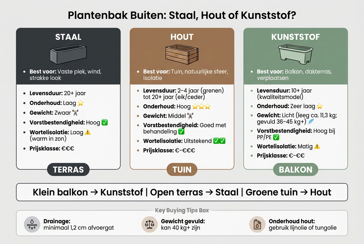 Plantenbak Materiaal Vergelijking: Staal vs Hout vs Kunststof
